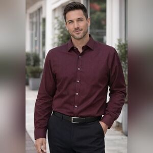 Kenneth Cole Awareness Burgundy NON IRON  Slim Fit Elevated Basics Quiet Luxury